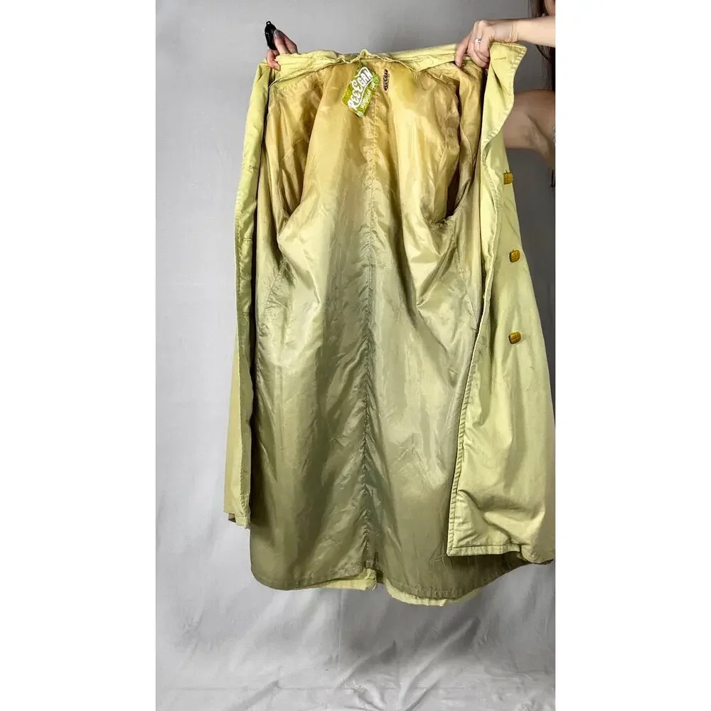 Vintage 1980s Hand Dyed Ombre Dip Dye Trench Coat Yellow Green Double Breasted